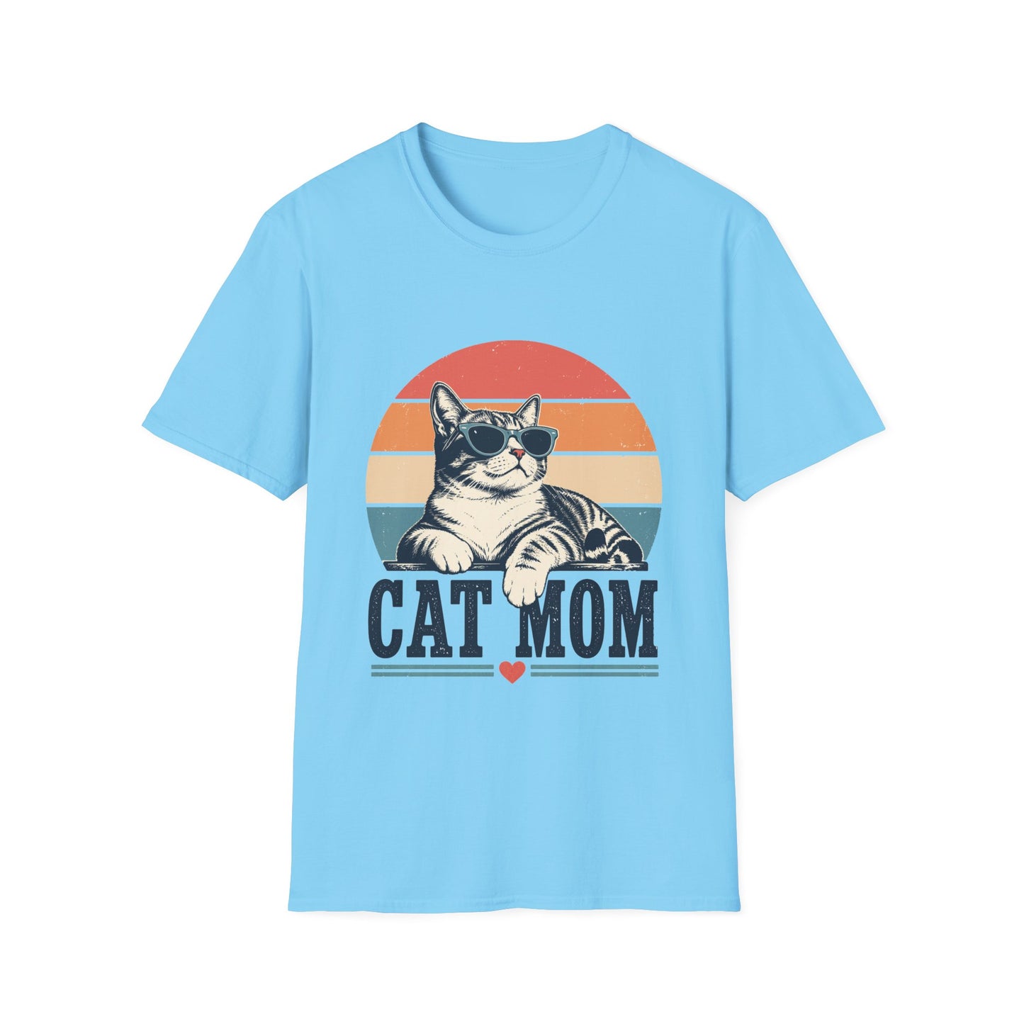 Cat Mom T-Shirt – Retro Sunset Cat Graphic Tee for Cat Lovers