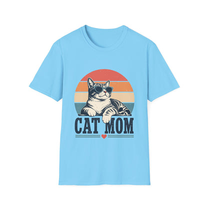 Cat Mom T-Shirt – Retro Sunset Cat Graphic Tee for Cat Lovers