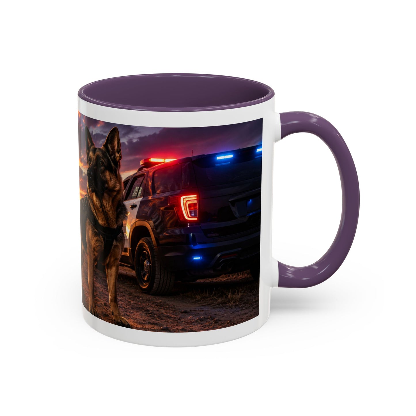 Police K9 Coffee Mug - German Shepherd with Patrol SUV at Sunset (11/15oz)