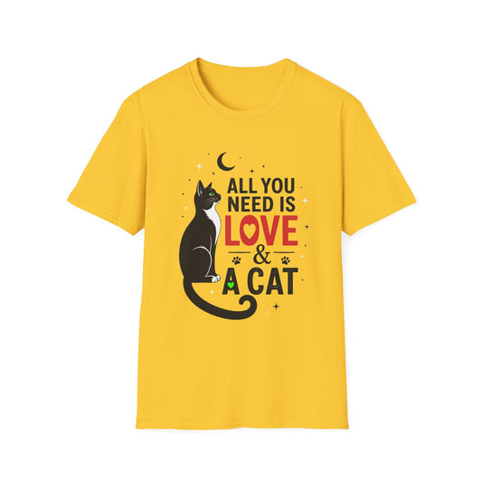 All You Need Is Love & A Cat T-Shirt — Cute Black Cat Graphic Tee for Cat Lovers