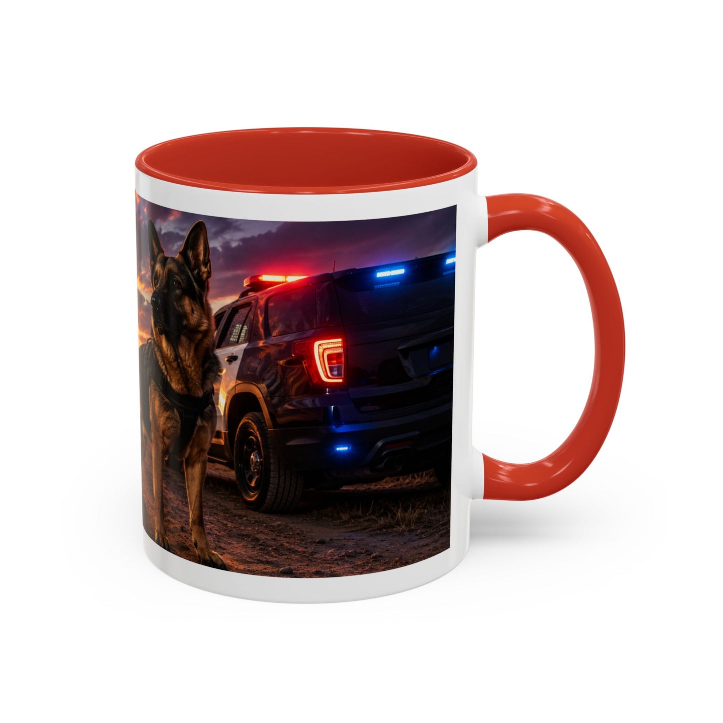 Police K9 Coffee Mug - German Shepherd with Patrol SUV at Sunset (11/15oz)