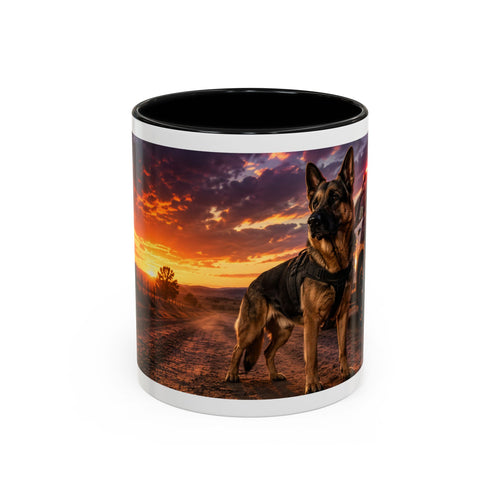 Police K9 Coffee Mug - German Shepherd with Patrol SUV at Sunset (11/15oz)