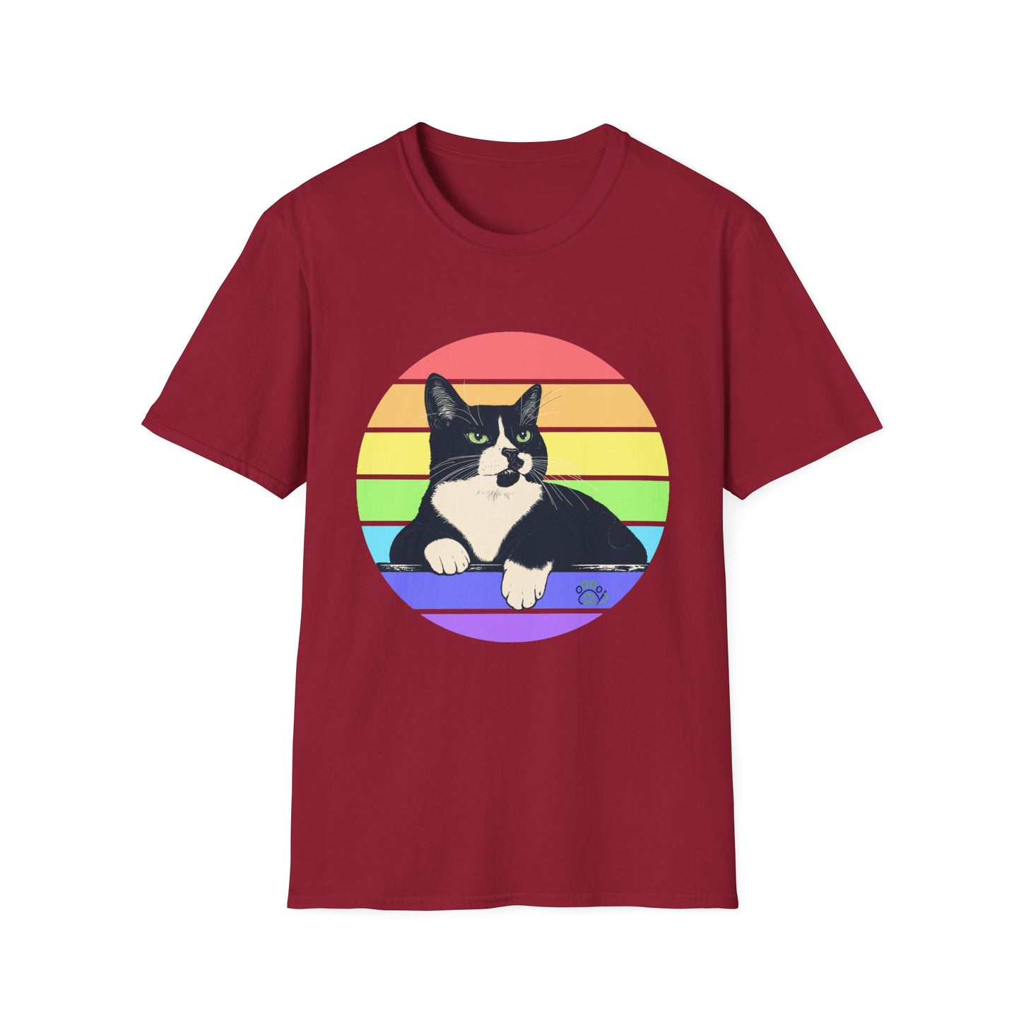 Charlie Tuxedo Cat Rainbow Retro Pride Cat T-Shirt