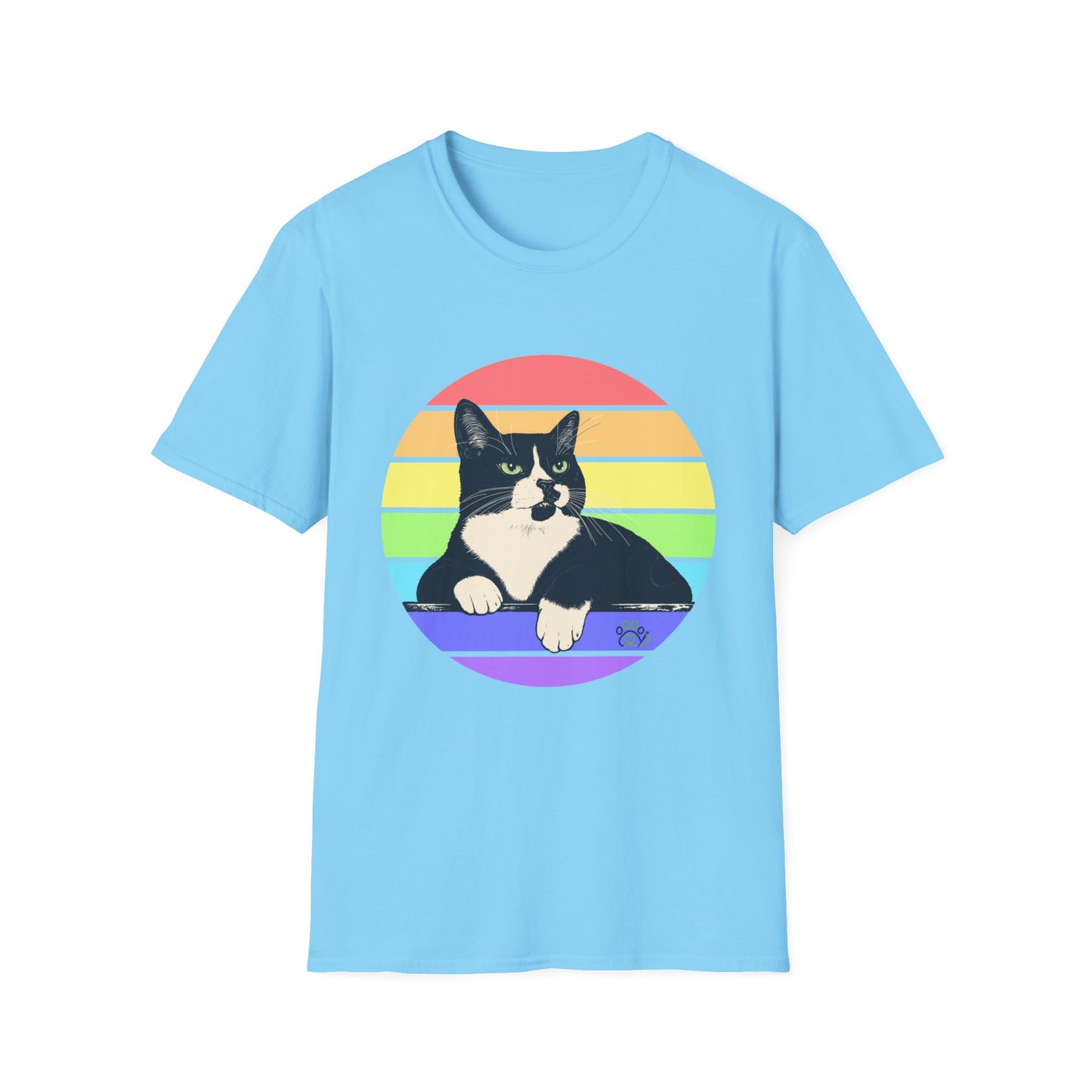 Charlie Tuxedo Cat Rainbow Retro Pride Cat T-Shirt