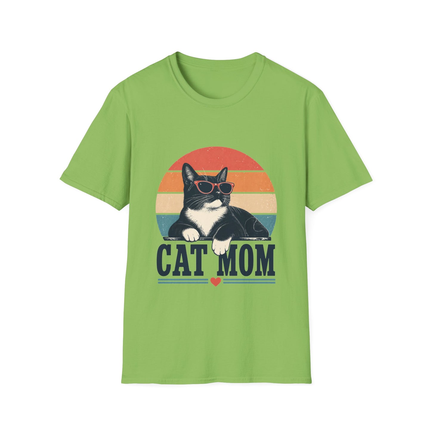Cat Mom T-Shirt Tuxedo Cat — Retro Sunglasses Cat Vintage Sunset Tee