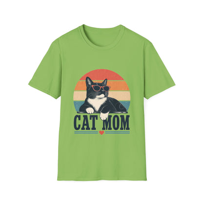 Cat Mom T-Shirt Tuxedo Cat — Retro Sunglasses Cat Vintage Sunset Tee
