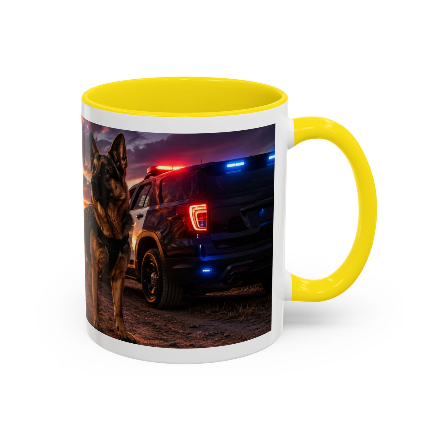 Police K9 Coffee Mug - German Shepherd with Patrol SUV at Sunset (11/15oz)