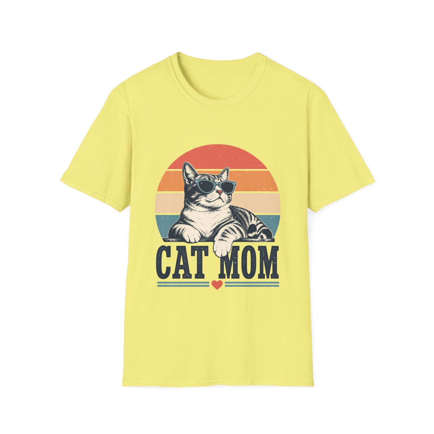 Cat Mom T-Shirt – Retro Sunset Cat Graphic Tee for Cat Lovers