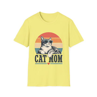 Cat Mom T-Shirt – Retro Sunset Cat Graphic Tee for Cat Lovers