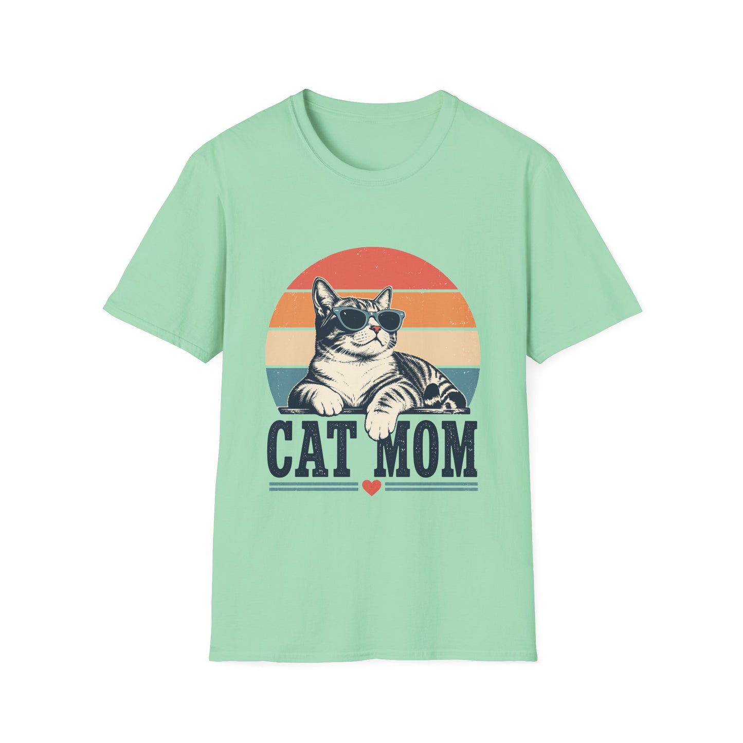 Cat Mom T-Shirt – Retro Sunset Cat Graphic Tee for Cat Lovers