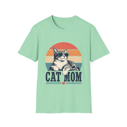 Cat Mom T-Shirt – Retro Sunset Cat Graphic Tee for Cat Lovers
