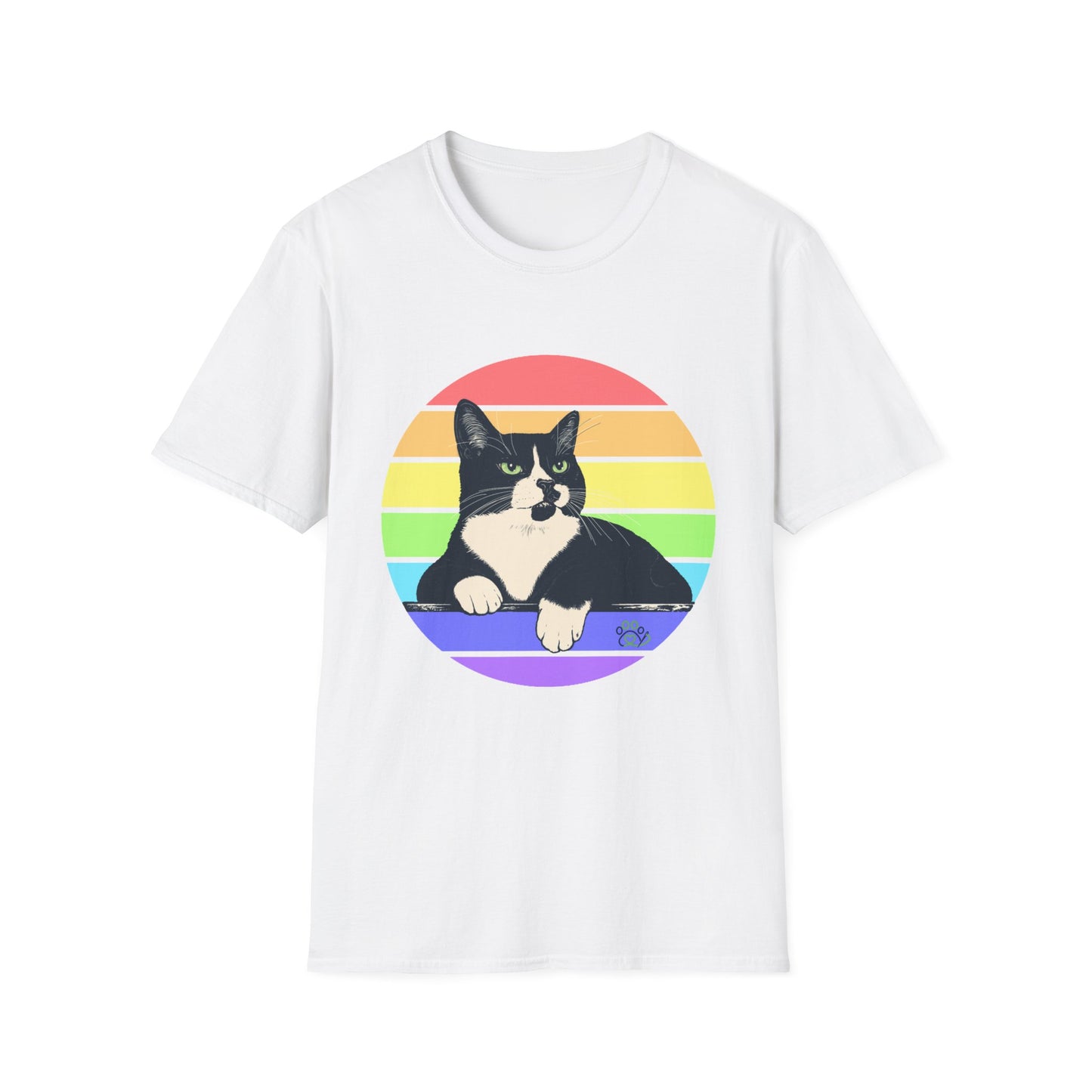 Charlie Tuxedo Cat Rainbow Retro Pride Cat T-Shirt