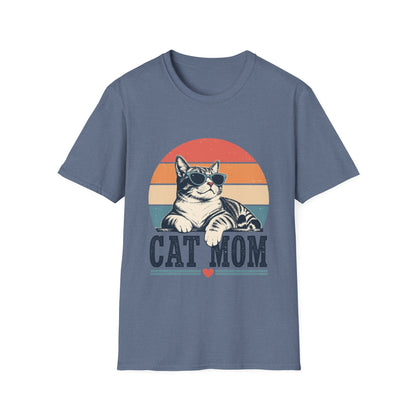 Cat Mom T-Shirt – Retro Sunset Cat Graphic Tee for Cat Lovers