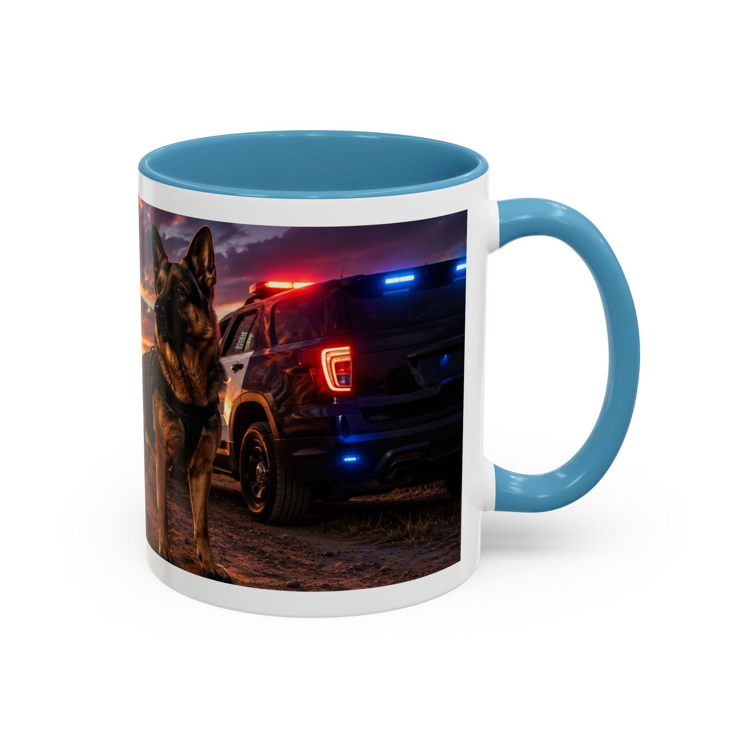 Police K9 Coffee Mug - German Shepherd with Patrol SUV at Sunset (11/15oz)