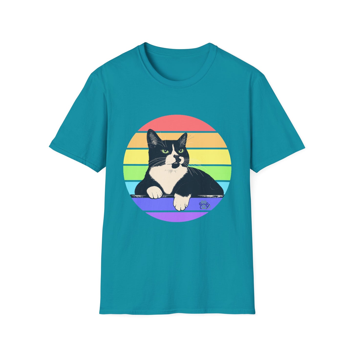 Charlie Tuxedo Cat Rainbow Retro Pride Cat T-Shirt