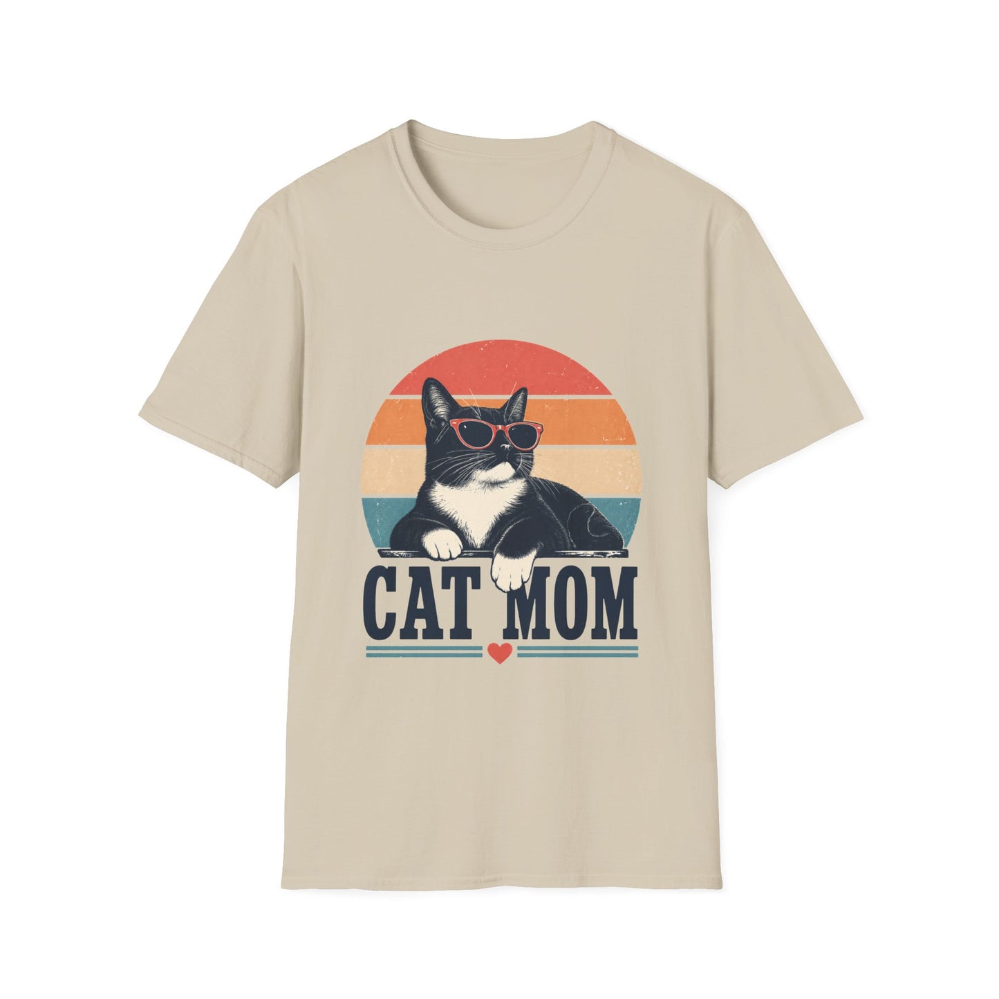 Cat Mom T-Shirt Tuxedo Cat — Retro Sunglasses Cat Vintage Sunset Tee
