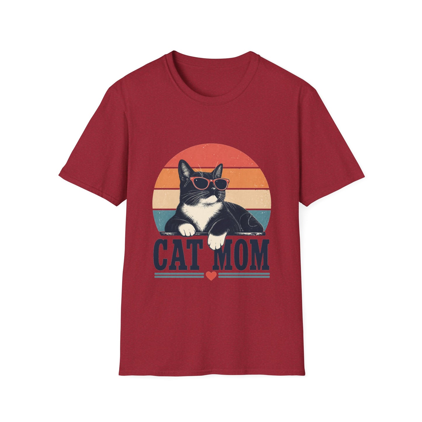 Cat Mom T-Shirt Tuxedo Cat — Retro Sunglasses Cat Vintage Sunset Tee