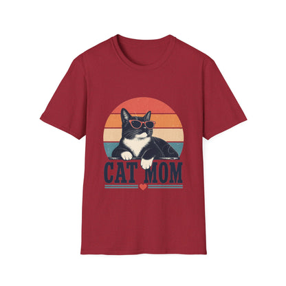 Cat Mom T-Shirt Tuxedo Cat — Retro Sunglasses Cat Vintage Sunset Tee