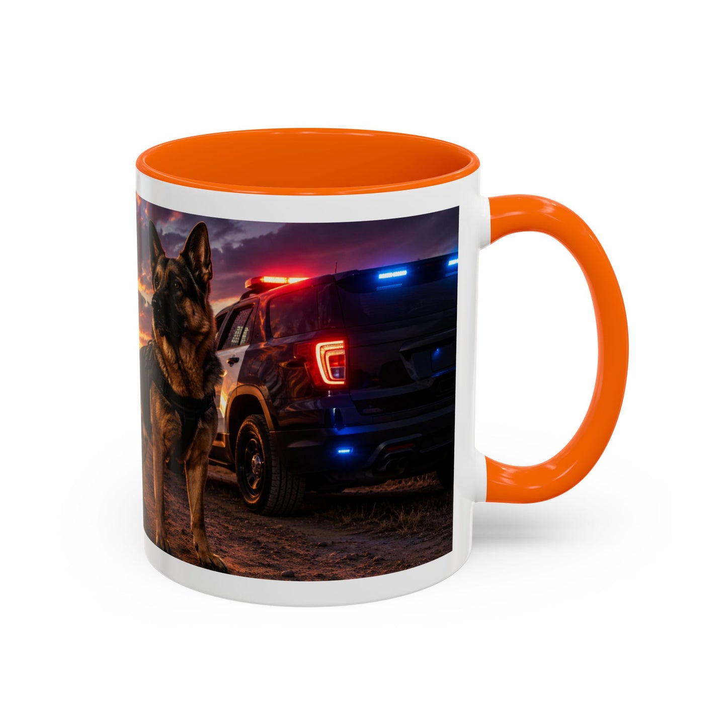 Police K9 Coffee Mug - German Shepherd with Patrol SUV at Sunset (11/15oz)