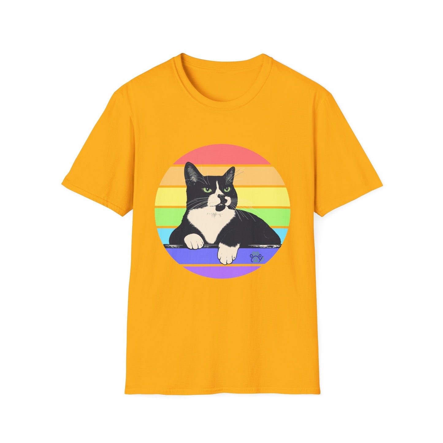Charlie Tuxedo Cat Rainbow Retro Pride Cat T-Shirt