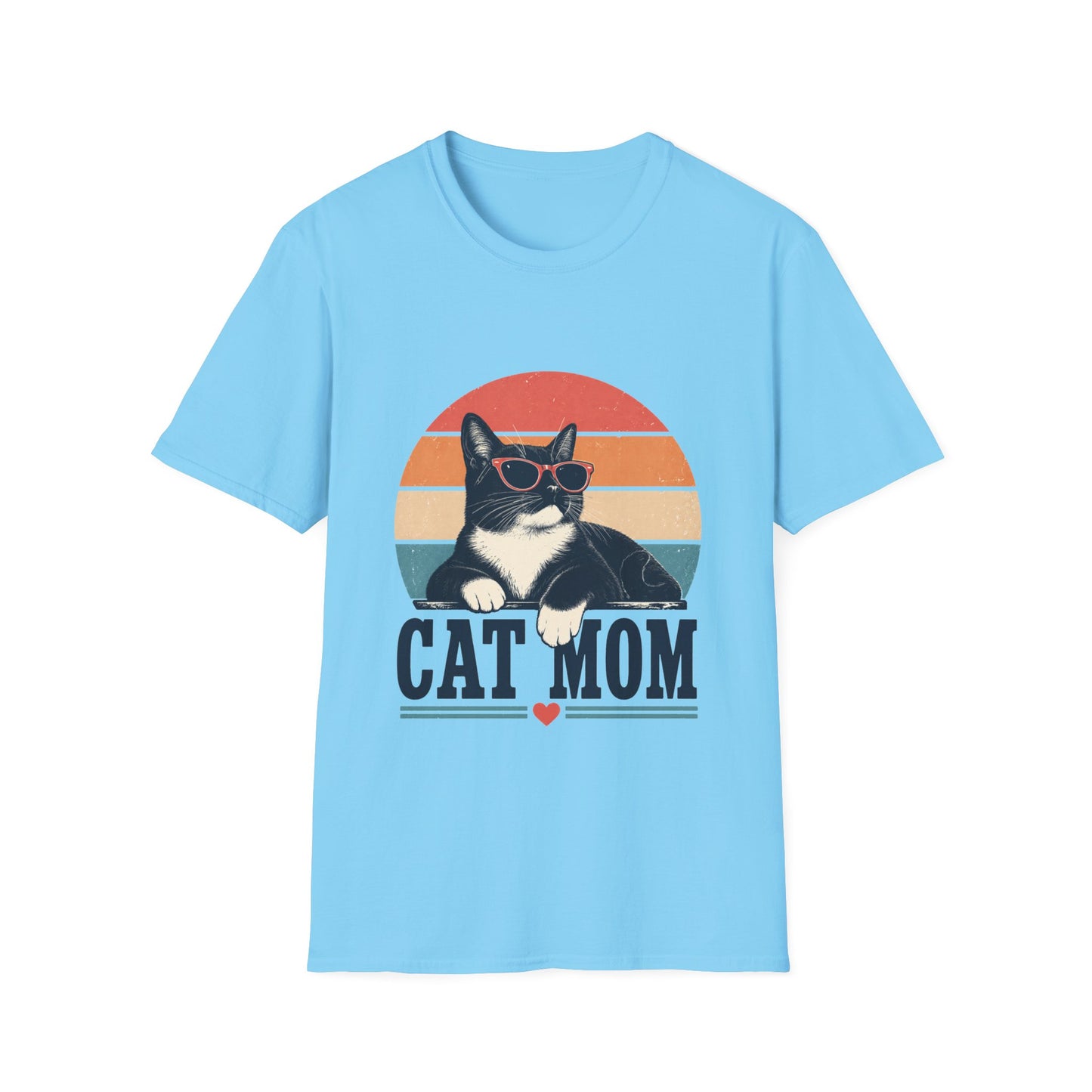Cat Mom T-Shirt Tuxedo Cat — Retro Sunglasses Cat Vintage Sunset Tee