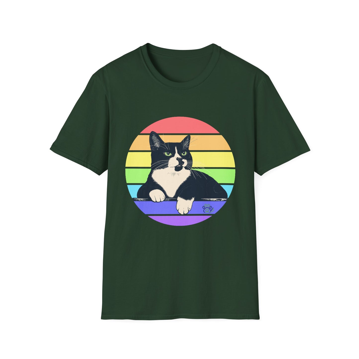 Charlie Tuxedo Cat Rainbow Retro Pride Cat T-Shirt