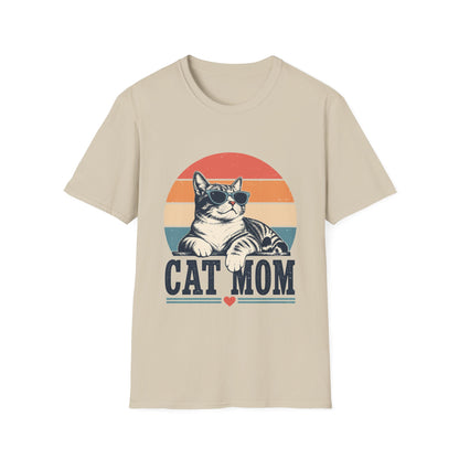 Cat Mom T-Shirt – Retro Sunset Cat Graphic Tee for Cat Lovers