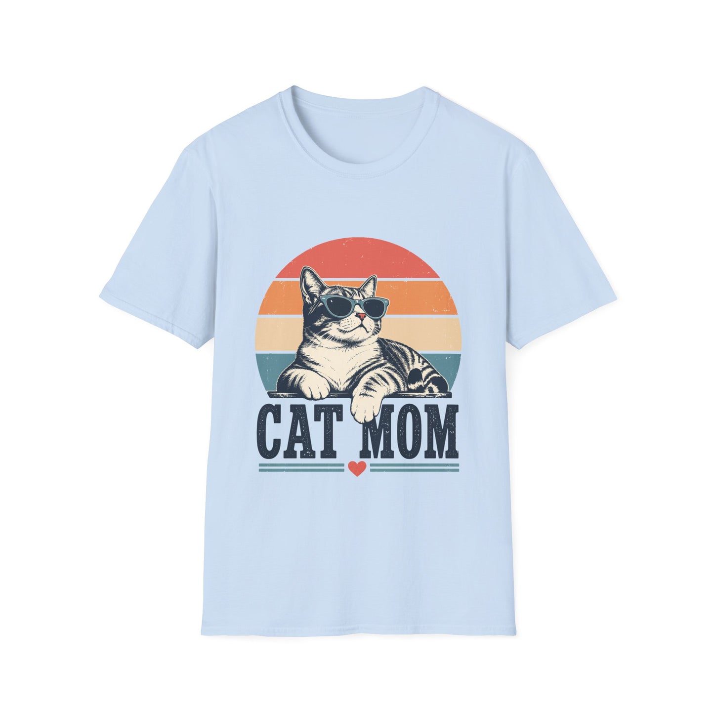 Cat Mom T-Shirt – Retro Sunset Cat Graphic Tee for Cat Lovers