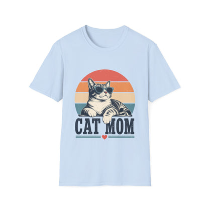 Cat Mom T-Shirt – Retro Sunset Cat Graphic Tee for Cat Lovers