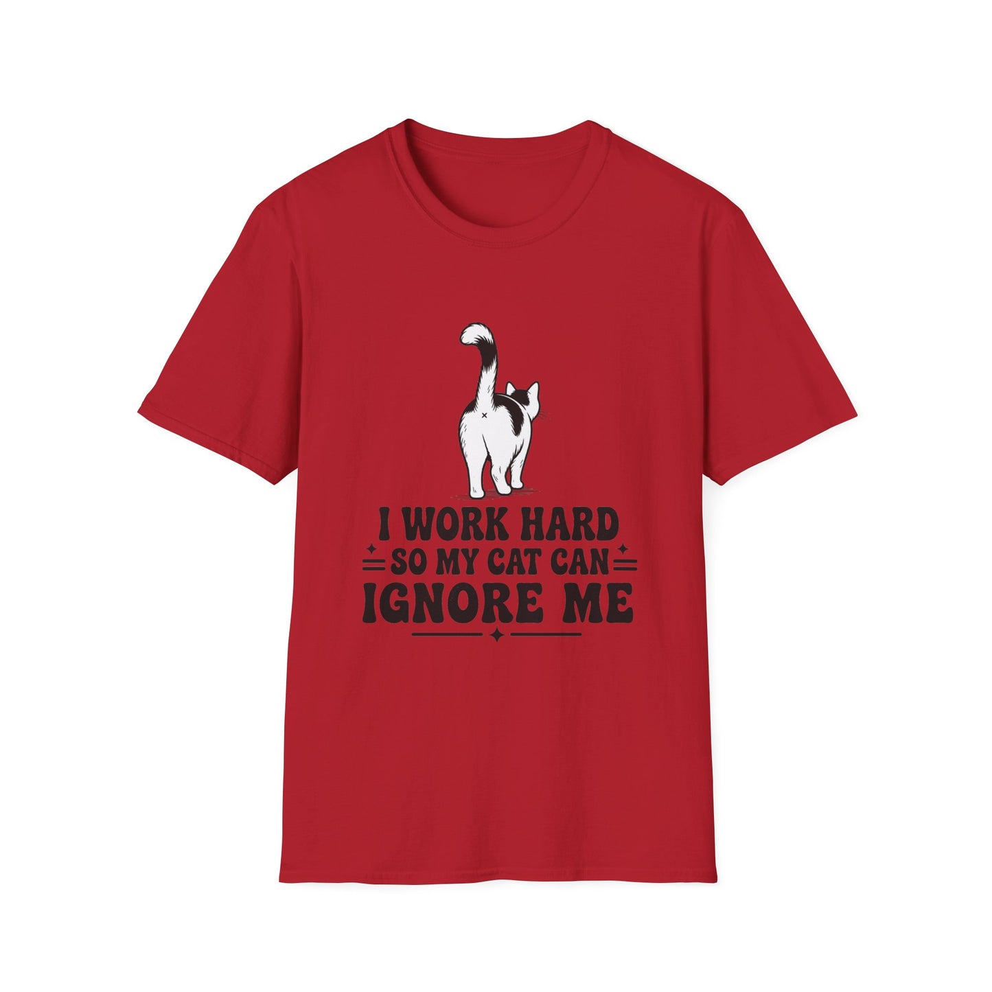 Cow Cat T-Shirt — I Work Hard So My Cat Can Ignore Me