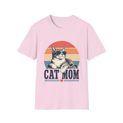 Cat Mom T-Shirt – Retro Sunset Cat Graphic Tee for Cat Lovers