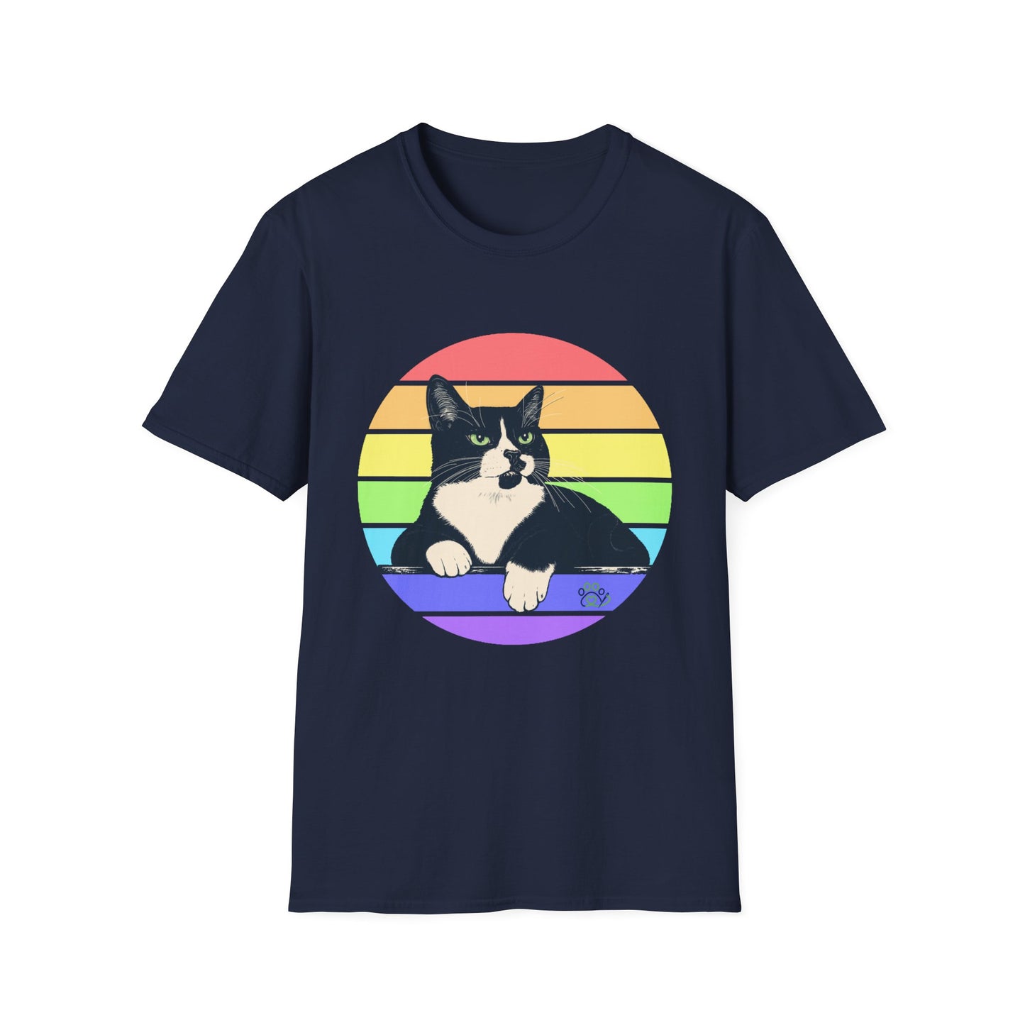 Charlie Tuxedo Cat Rainbow Retro Pride Cat T-Shirt