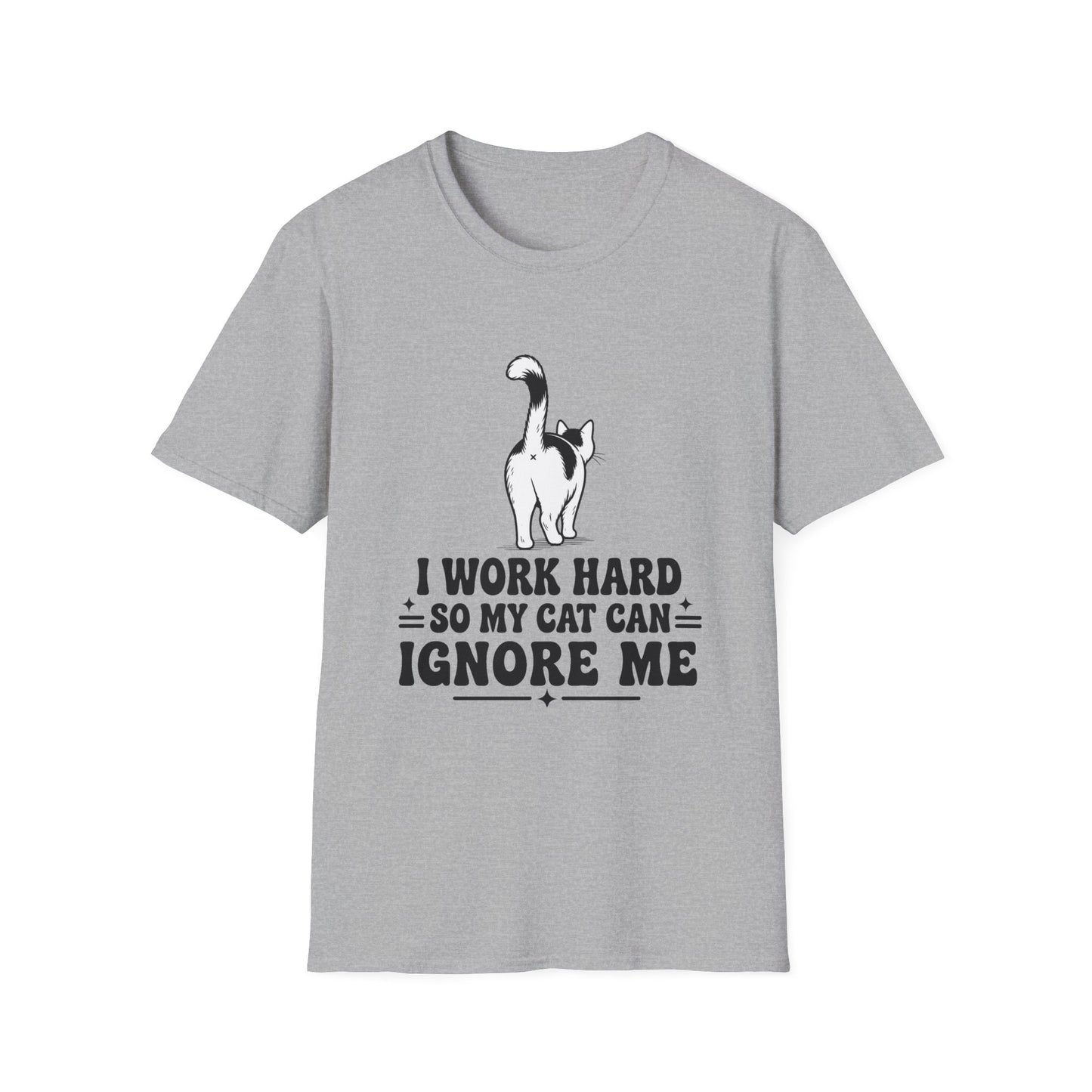 Cow Cat T-Shirt — I Work Hard So My Cat Can Ignore Me