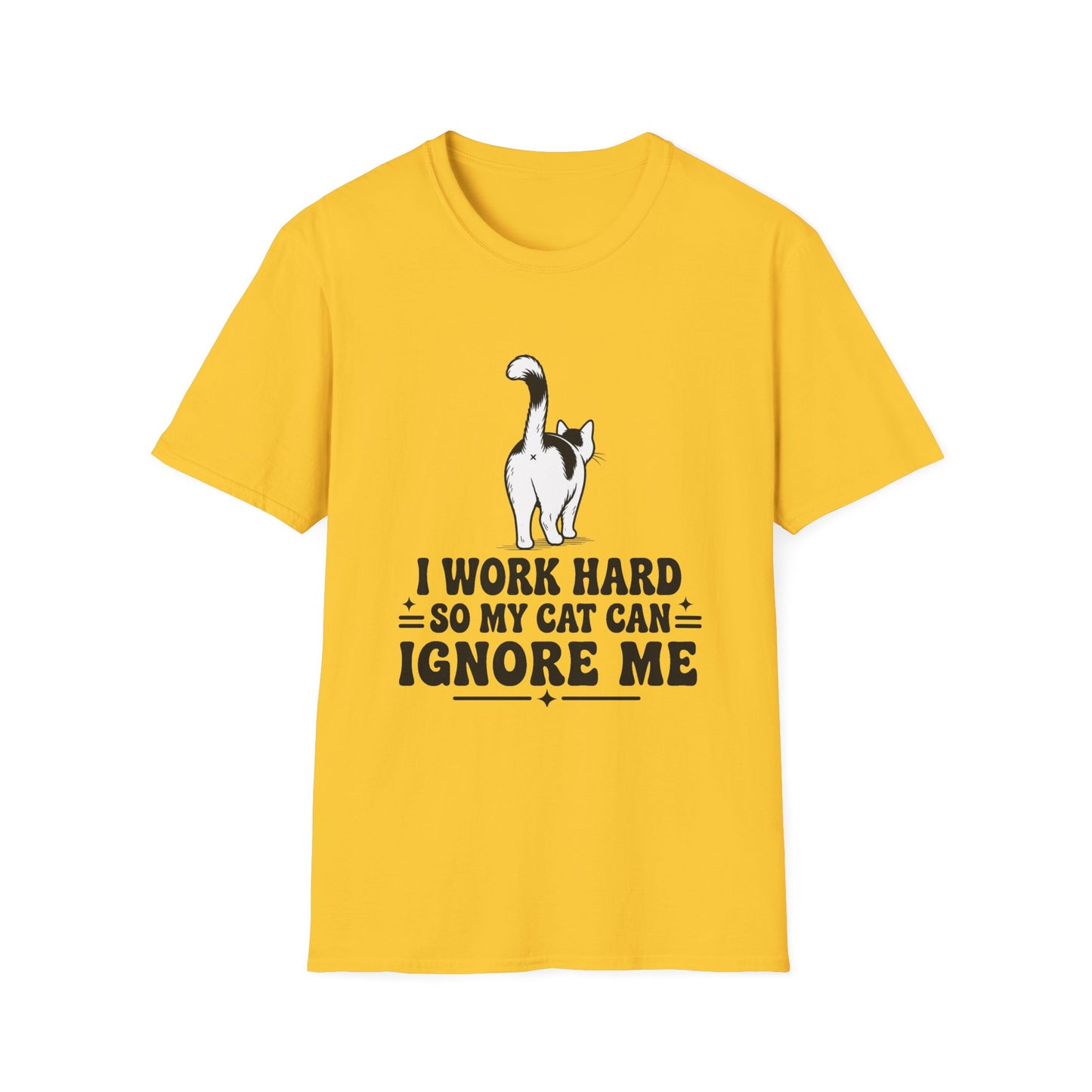 Cow Cat T-Shirt — I Work Hard So My Cat Can Ignore Me