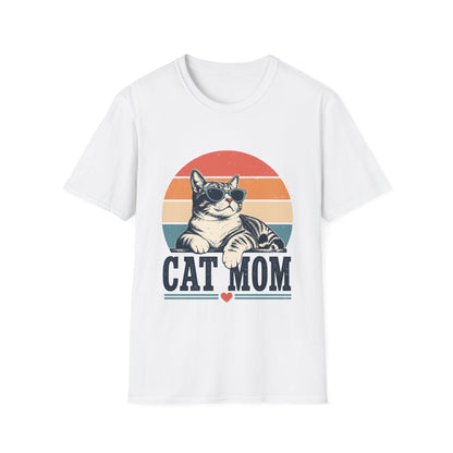 Cat Mom T-Shirt – Retro Sunset Cat Graphic Tee for Cat Lovers