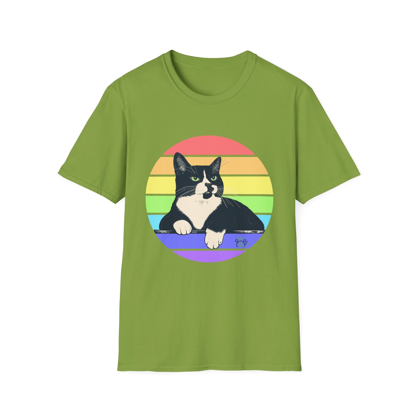 Charlie Tuxedo Cat Rainbow Retro Pride Cat T-Shirt