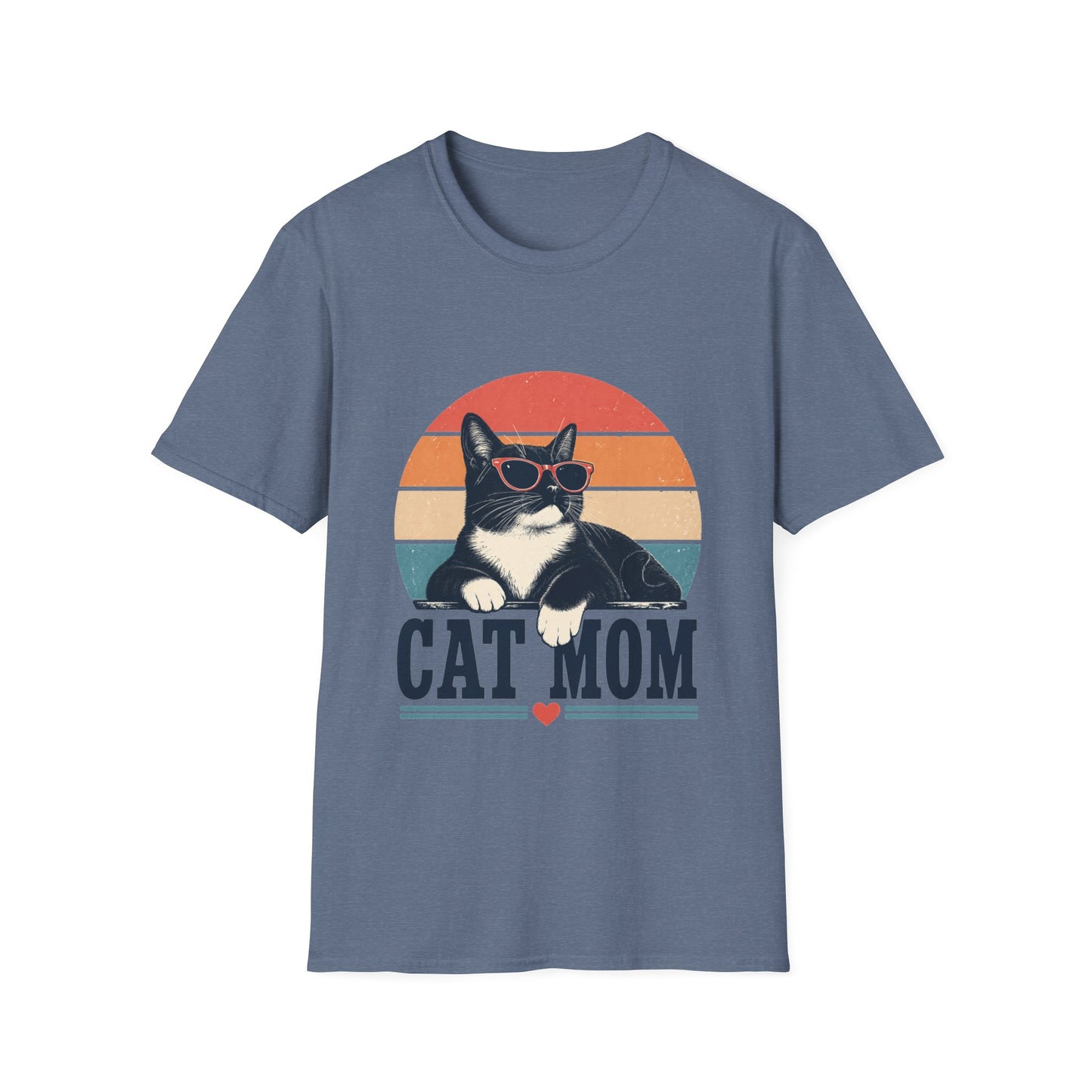 Cat Mom T-Shirt Tuxedo Cat — Retro Sunglasses Cat Vintage Sunset Tee