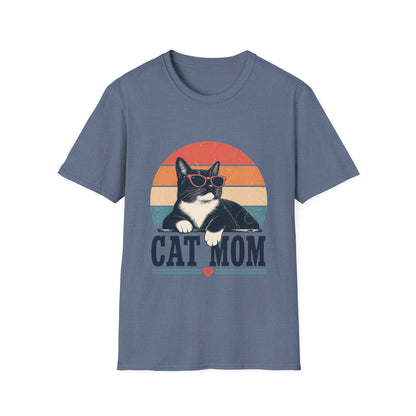 Cat Mom T-Shirt Tuxedo Cat — Retro Sunglasses Cat Vintage Sunset Tee