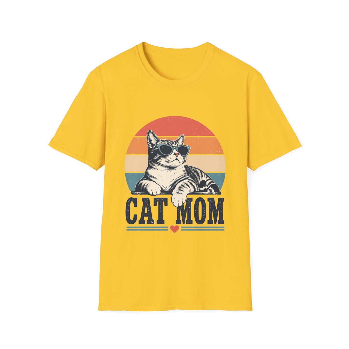 Cat Mom T-Shirt – Retro Sunset Cat Graphic Tee for Cat Lovers