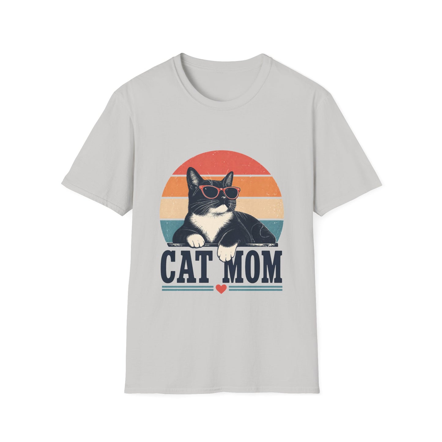Cat Mom T-Shirt Tuxedo Cat — Retro Sunglasses Cat Vintage Sunset Tee