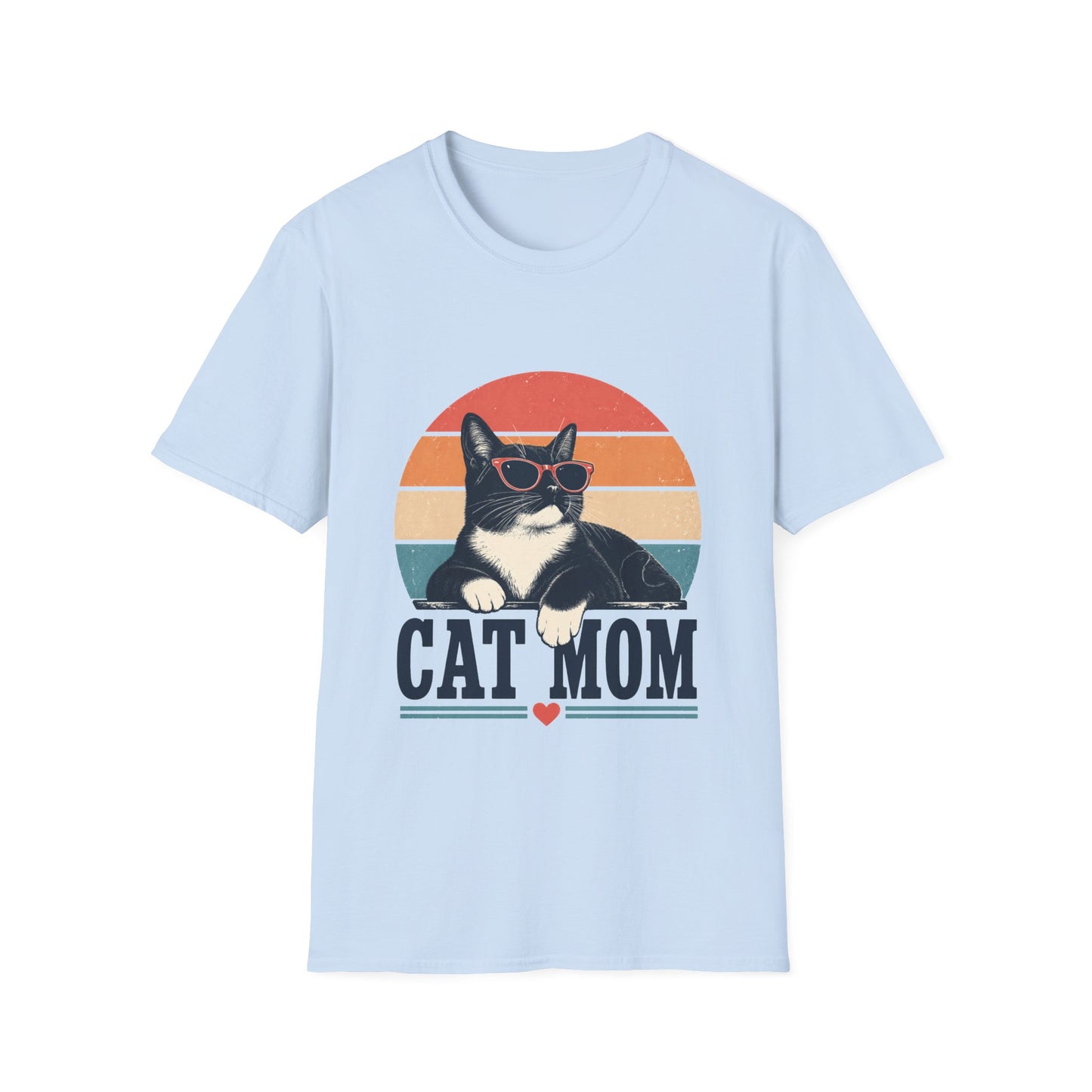 Cat Mom T-Shirt Tuxedo Cat — Retro Sunglasses Cat Vintage Sunset Tee