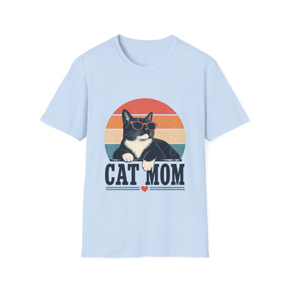 Cat Mom T-Shirt Tuxedo Cat — Retro Sunglasses Cat Vintage Sunset Tee