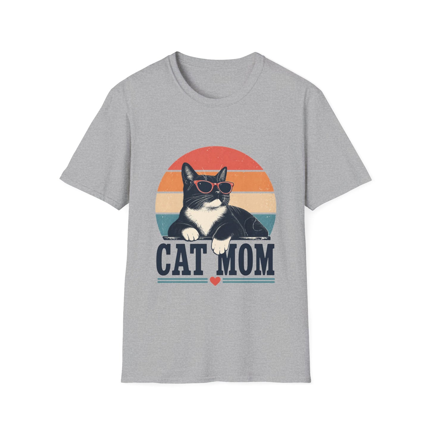 Cat Mom T-Shirt Tuxedo Cat — Retro Sunglasses Cat Vintage Sunset Tee