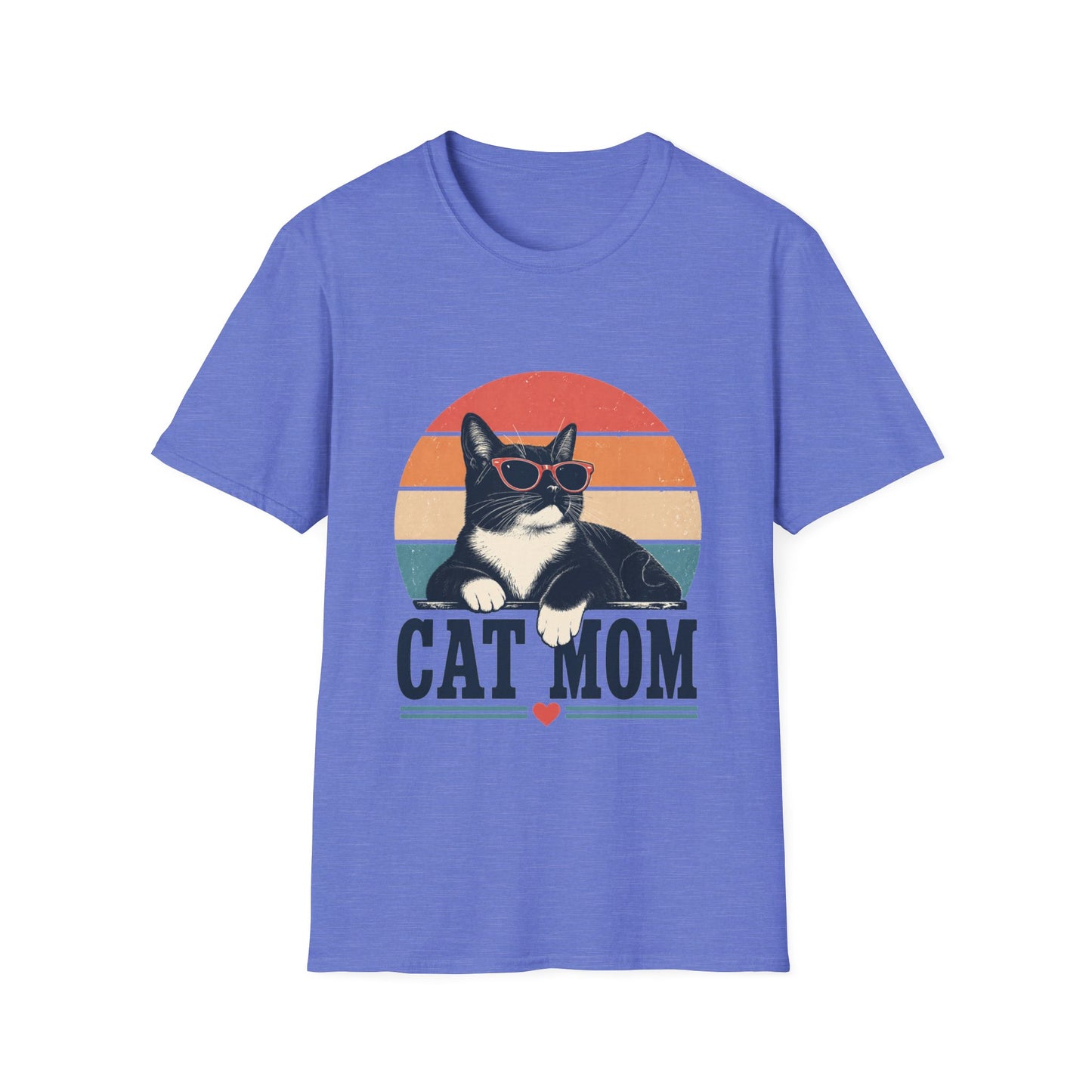 Cat Mom T-Shirt Tuxedo Cat — Retro Sunglasses Cat Vintage Sunset Tee