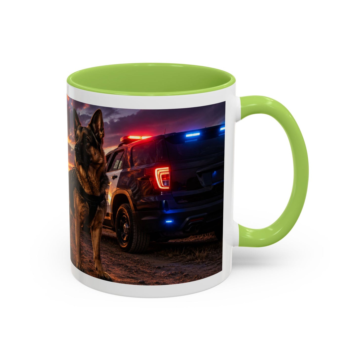 Police K9 Coffee Mug - German Shepherd with Patrol SUV at Sunset (11/15oz)