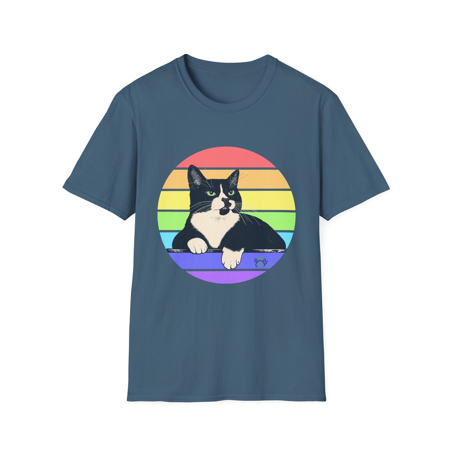 Charlie Tuxedo Cat Rainbow Retro Pride Cat T-Shirt