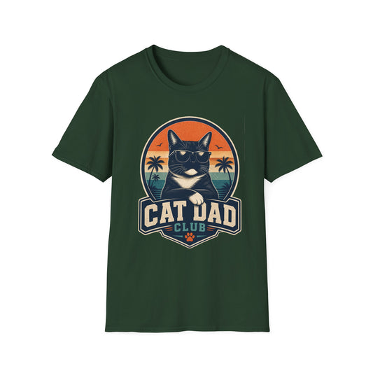 Cat Dad Club T-Shirt Tuxedo Cat— Retro Beach Cat Graphic Tee for Cat Lovers