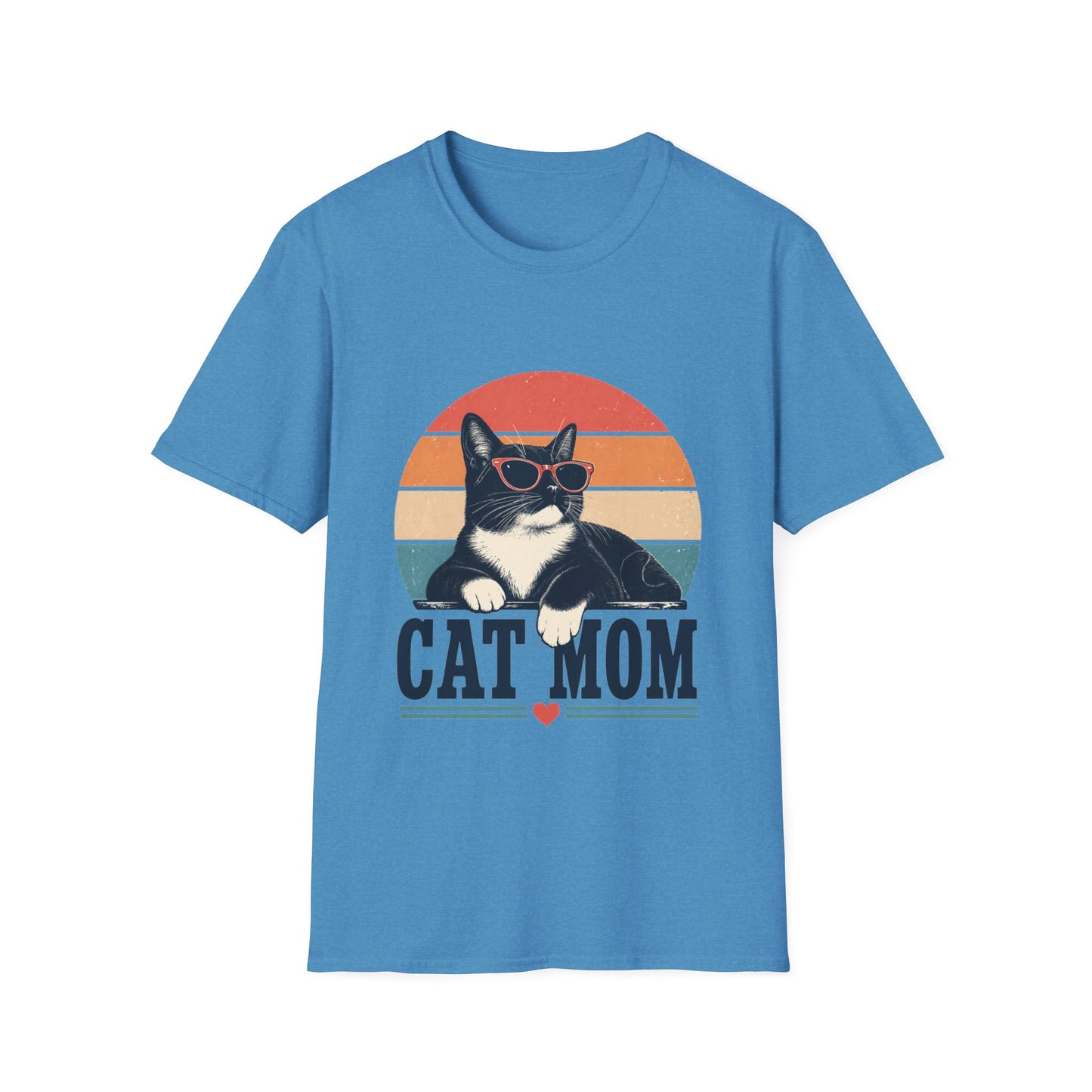 Cat Mom T-Shirt Tuxedo Cat — Retro Sunglasses Cat Vintage Sunset Tee