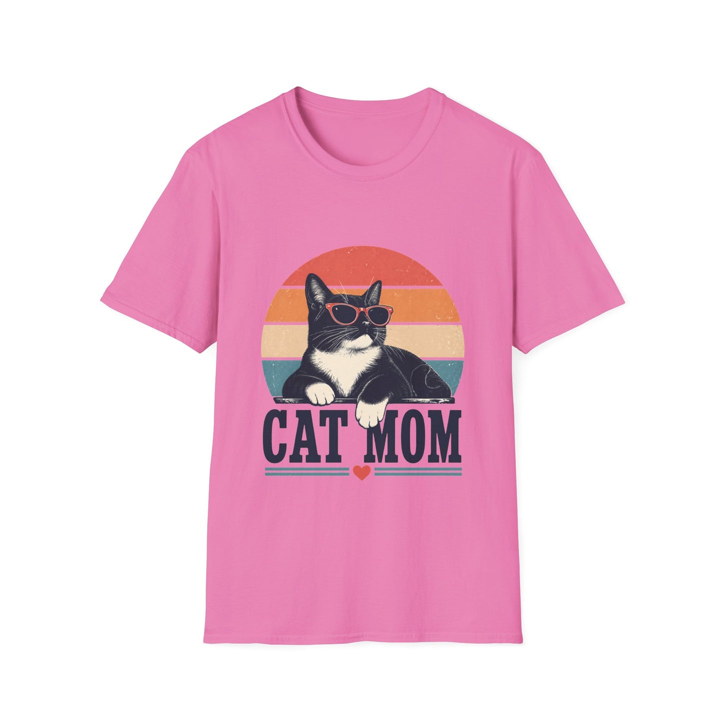 Cat Mom T-Shirt Tuxedo Cat — Retro Sunglasses Cat Vintage Sunset Tee