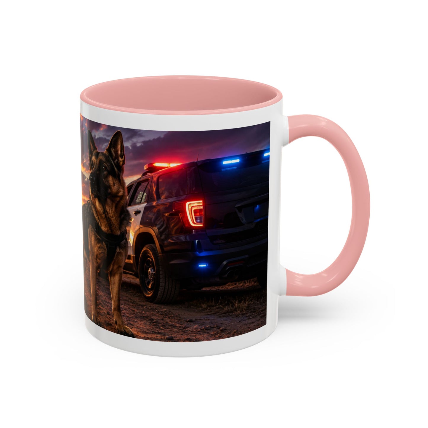 Police K9 Coffee Mug - German Shepherd with Patrol SUV at Sunset (11/15oz)